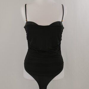 Elisabetta Franchi Ruched-Panel Bodysuit, Black, IT 46 / US 10